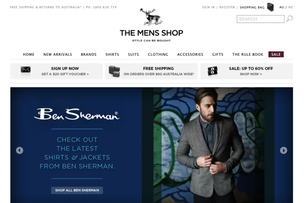 Bespoke Build & Managed The Mens Shop Website 2012 to 2014